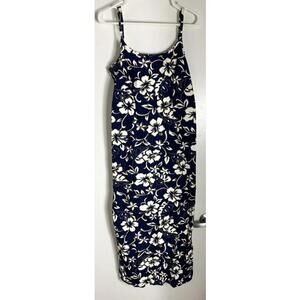 Hilo Hattie Vintage Hawaiian Maxi Dress Blue Floral Sz 8